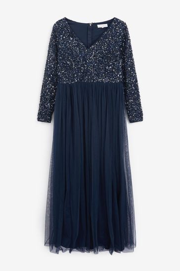 Maya Embellished Long Sleeve Maxi Dress Curve