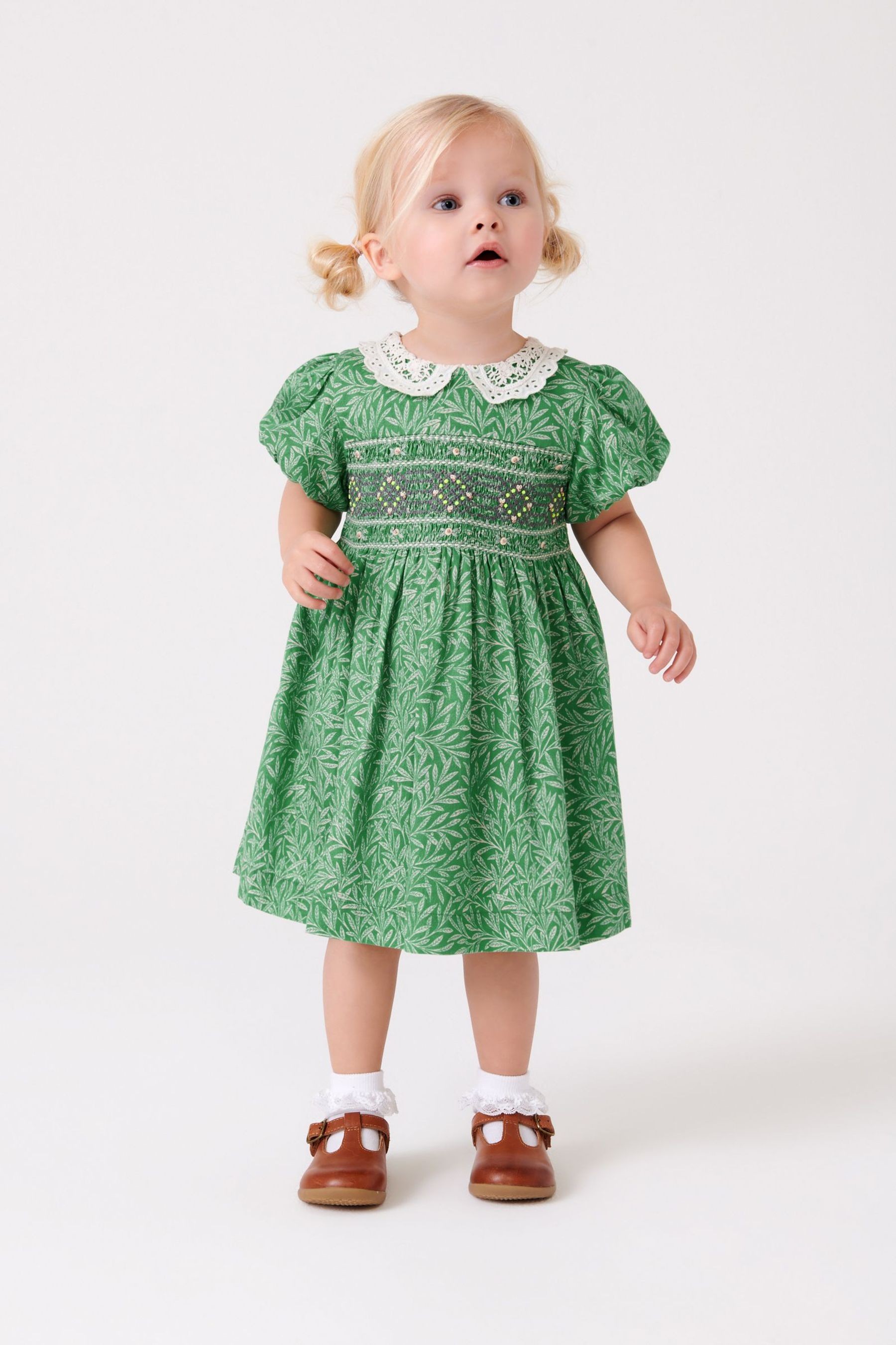 Lace Collar Shirred Cotton Dress (3mths-8yrs)