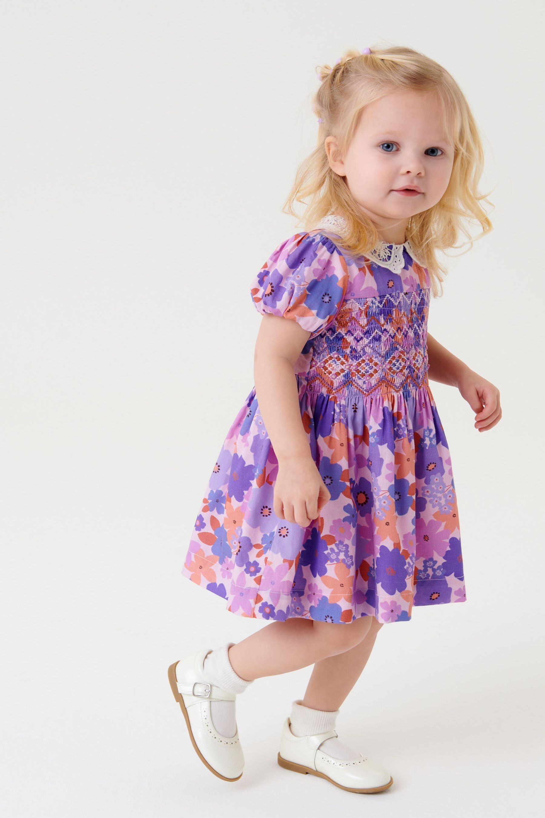 Lace Collar Shirred Cotton Dress (3mths-8yrs)