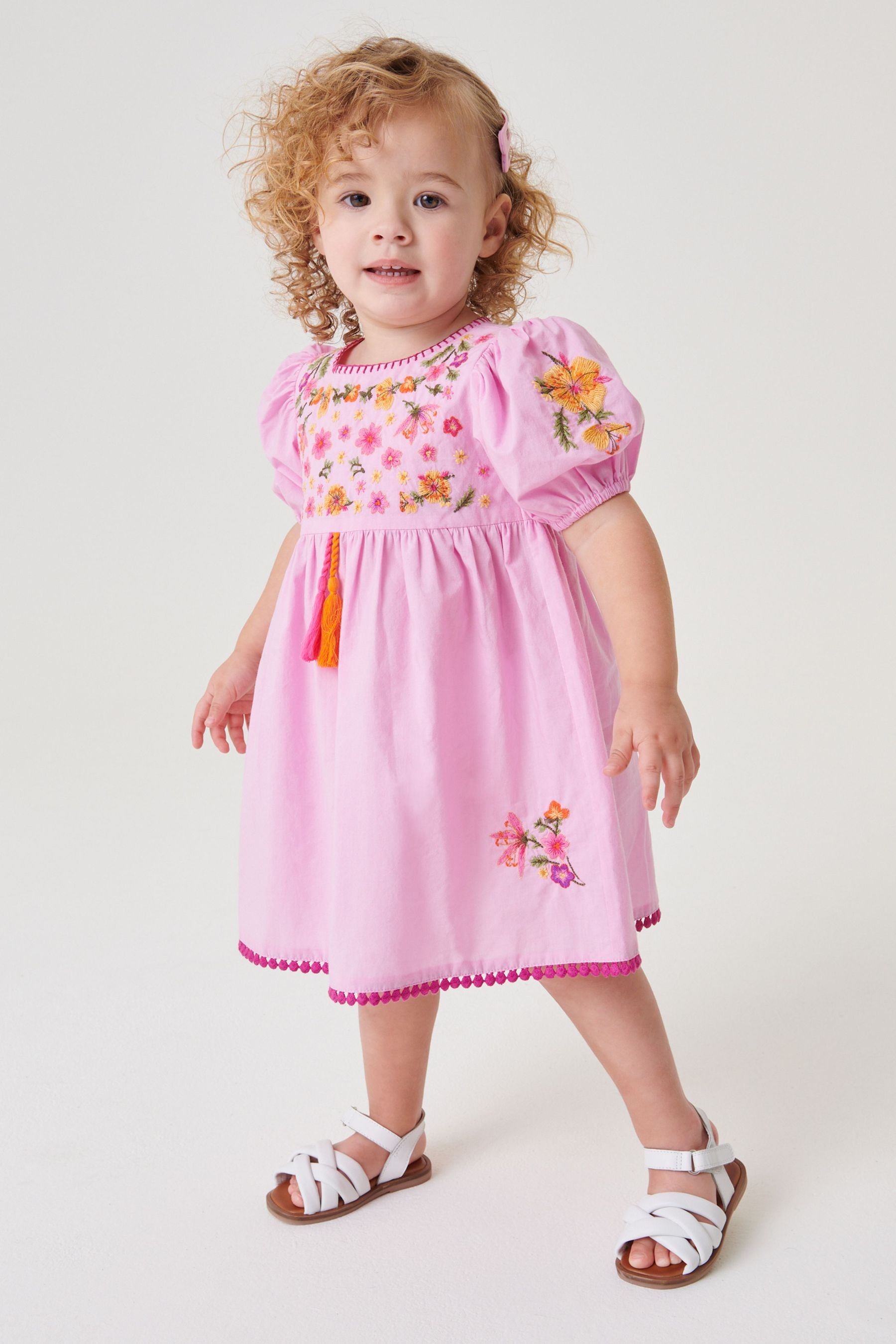 Embroidered Puff Sleeve Dress (3mths-8yrs)