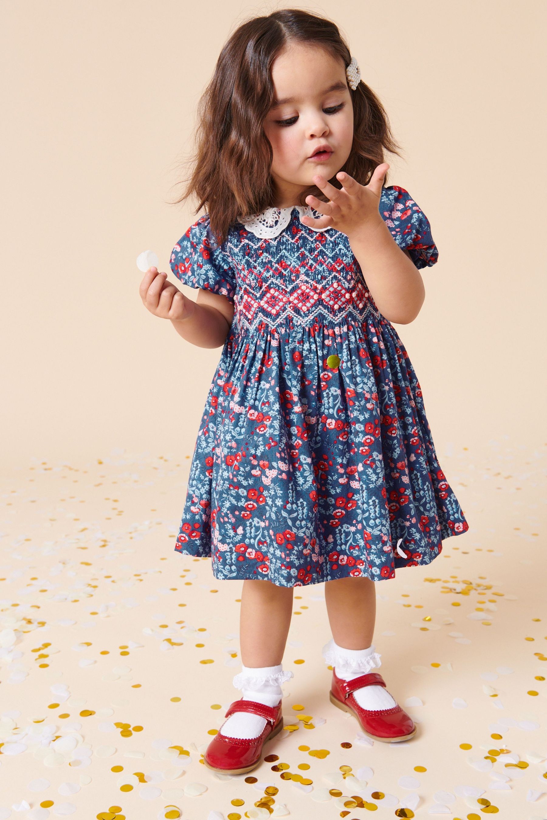 Lace Collar Shirred Cotton Dress (3mths-8yrs)