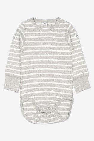 Polarn O. Pyret Grey Organic Cotton Striped Bodysuit