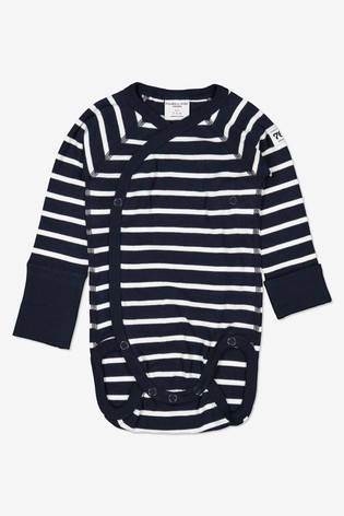 Polarn O. Pyret Blue Organic Cotton Striped Wrap Around Bodysuit