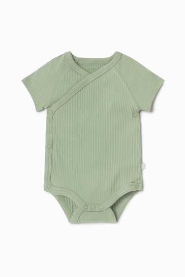 MORI Ribbed Short Sleeve Kimono Bodysuit In Organic Cotton