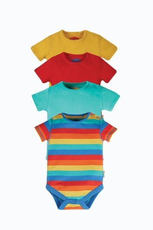 Frugi Blue Organic Cotton Rainbow Short Sleeve Bodysuits 4 Pack