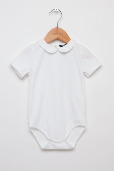 Trotters London White Milo Piped Body Short Sleeve Dungarees