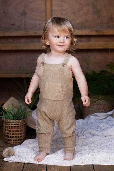 The Little Tailor Caramel Knitted Baby Dungarees