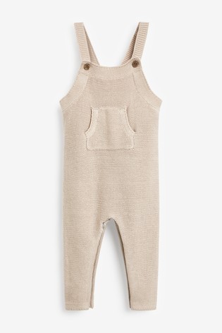 The Little Tailor Cream Fawn Ecru Knitted Dungarees