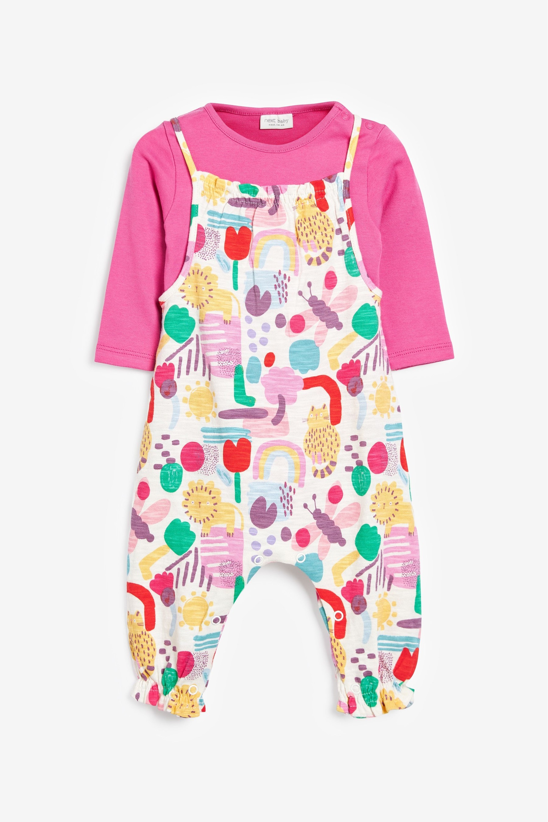 Baby Printed Dungarees And Bodysuit Set (0mths-3yrs)