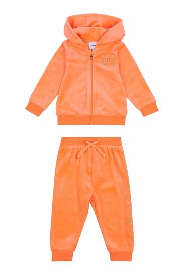 Juicy Couture Orange Velor Tracksuit Zip Through Hoodie and Joggers Set</br>