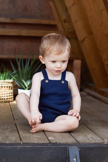 The Little Tailor Navy Knitted Baby Romper Bodysuit