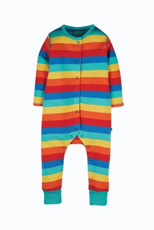 Frugi Red Organic Cotton Rainbow Stripe Footless Romper