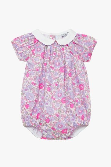 Trotters London Lilac Purple Liberty Print Little Florence Cotton Bubble Romper