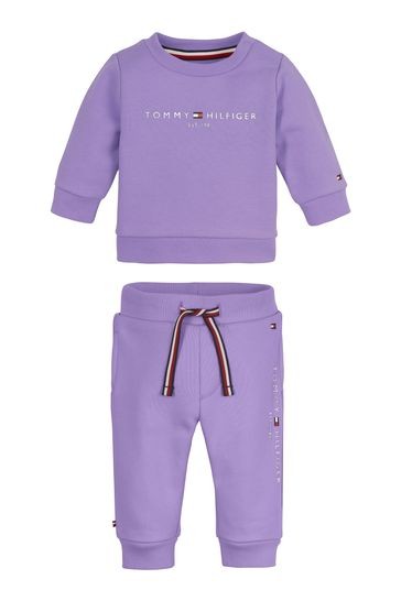 Tommy Hilfiger Baby مجموعة تومي هيلفيغر أرجواني أساسي برقبة دائرية وبنطلون رياضي</br>