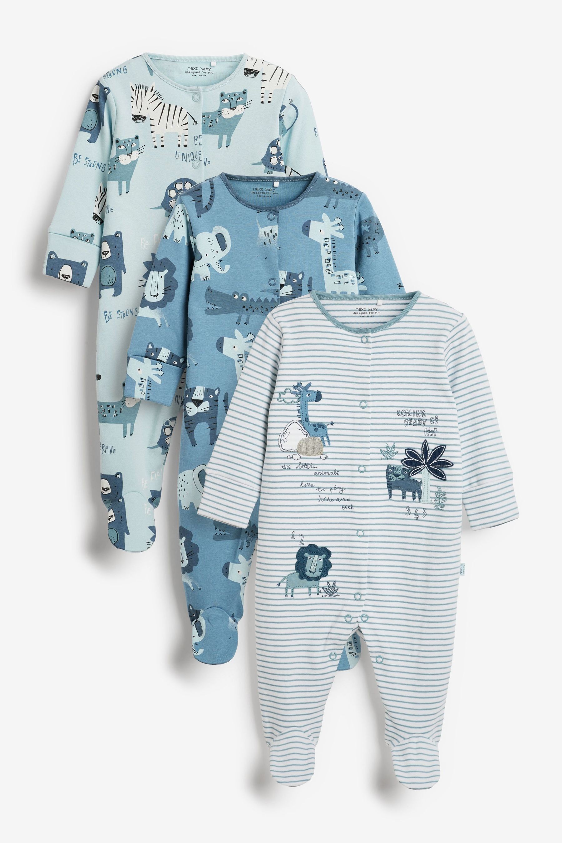 3 Pack Embroidered Baby Sleepsuits (0-2yrs)