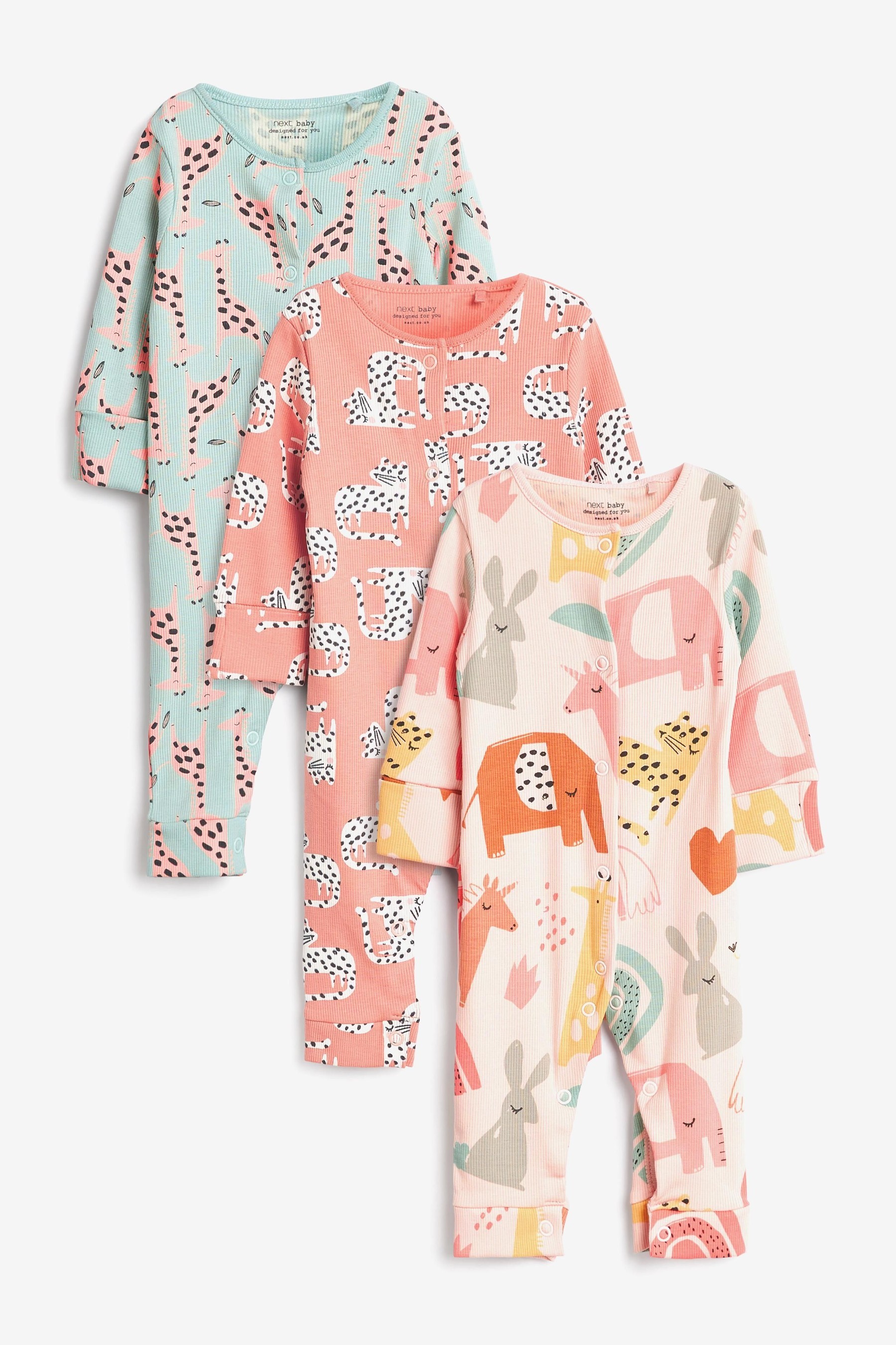 Baby 3 Pack Footless Sleepsuits (0mths-3yrs)