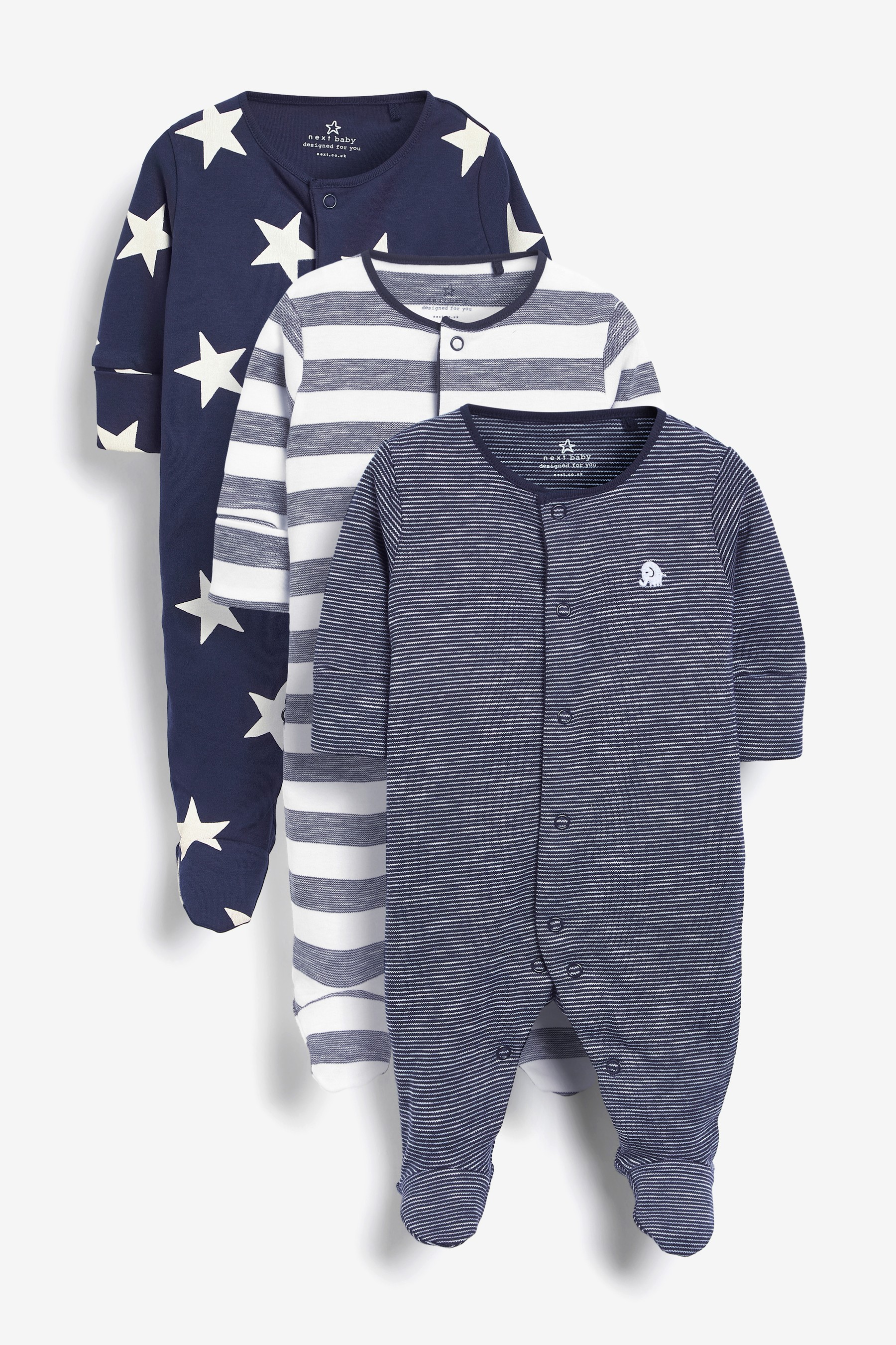 3 Pack Star Stripe Sleepsuits (0mths-2yrs)