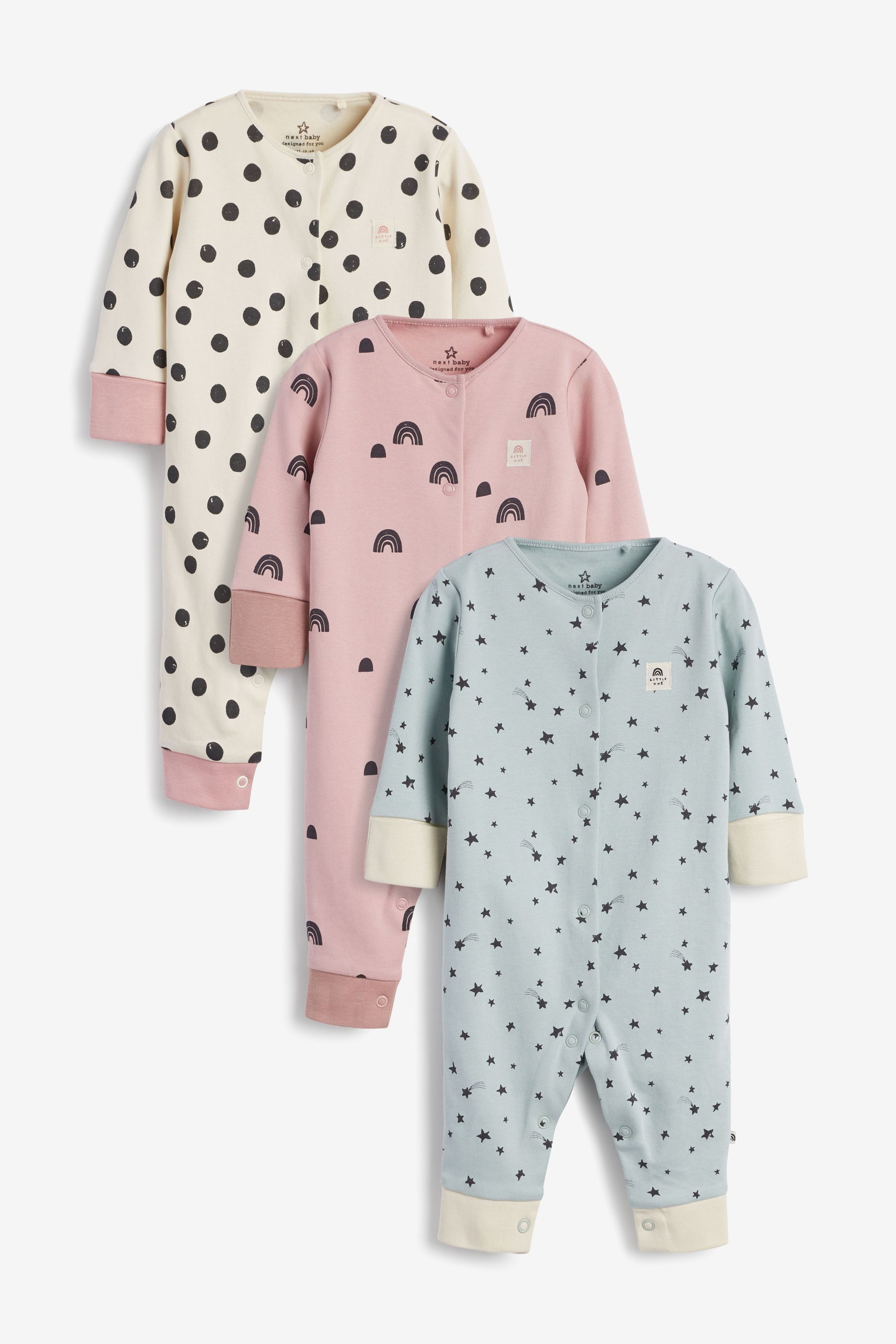 Baby 3 Pack Footless Sleepsuits (0mths-3yrs)