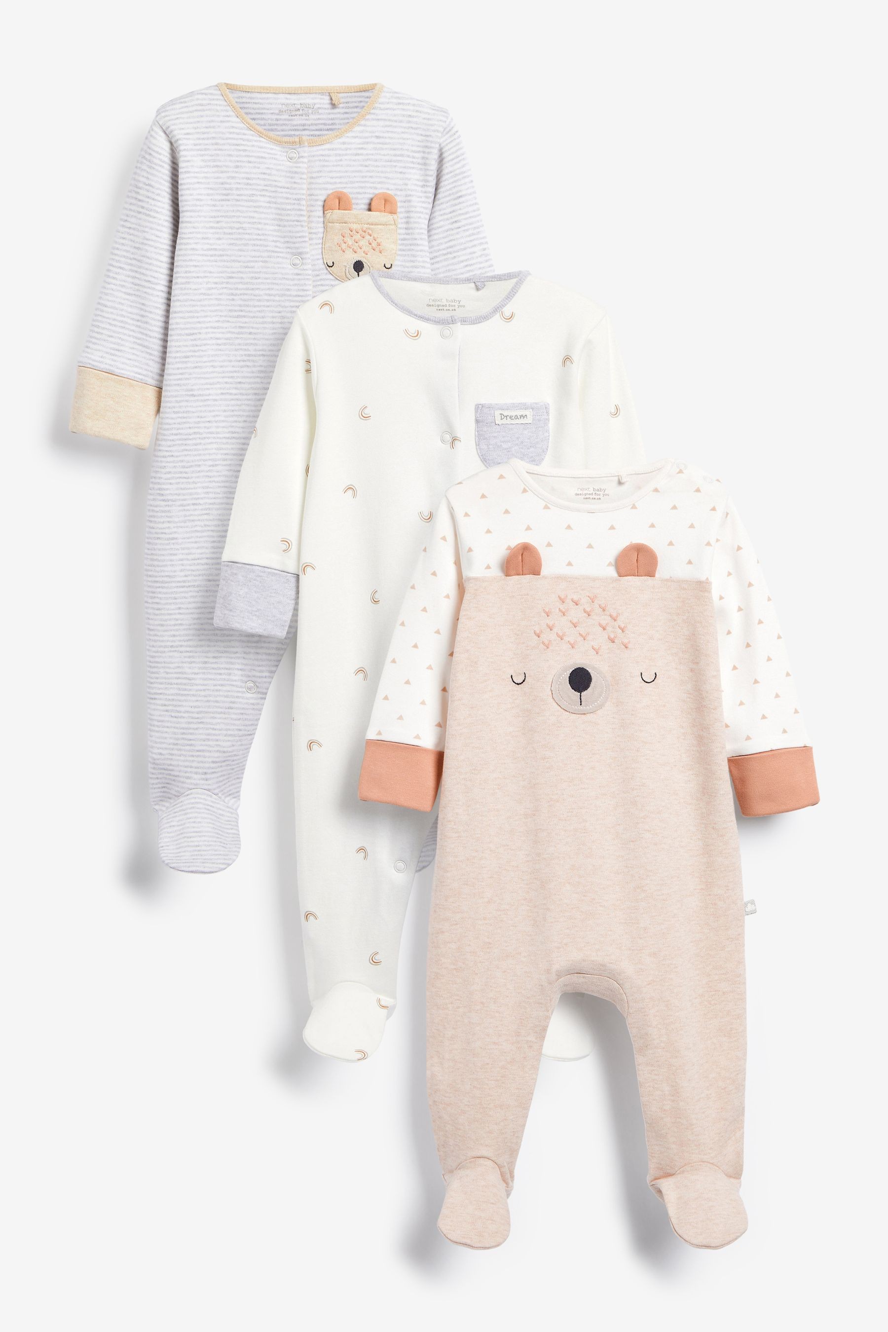 3 Pack Baby Sleepsuits (0mths-2yrs)