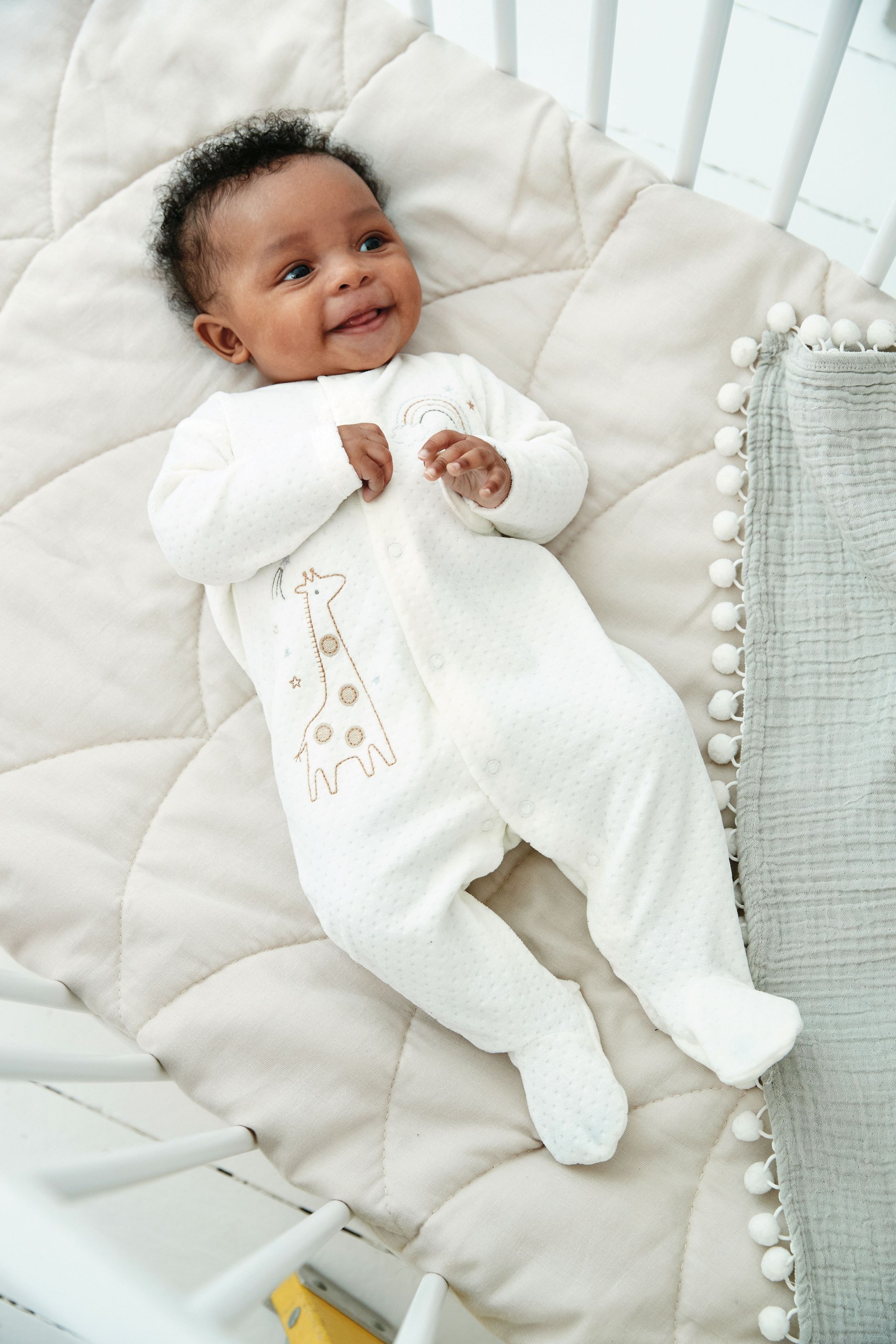 Giraffe Embroidered Velour Baby Sleepsuit (0-18mths)