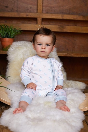 The Little Tailor Blue Zip Front Onsie Sleepsuit