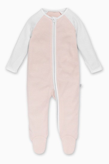 MORI Blush Pink Stripe Raglan Sleeve Zip-Up Sleepsuit