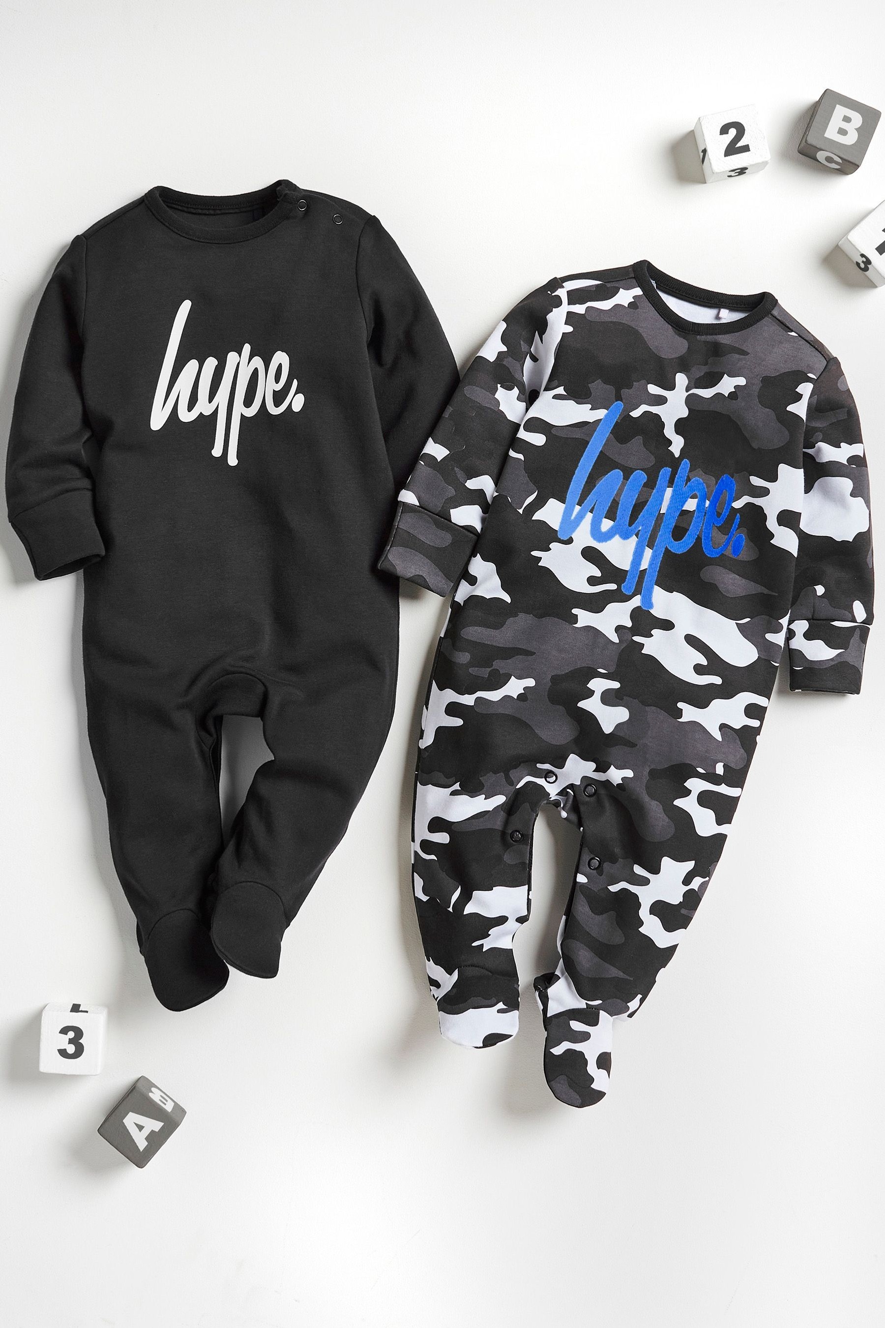 Hype. Baby Black Camo Sleepsuits 2 Pack