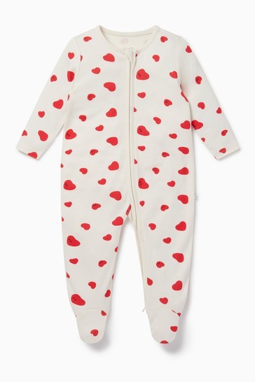 MORI Organic Cotton Hearts Clever Zip Sleepsuit