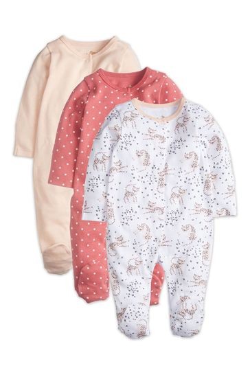 M&Co Pink Leopard Sleepsuits Three Pack