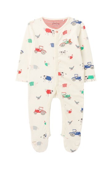 Joules Newborn Boys White Ziggy Cotton Printed Babygrow