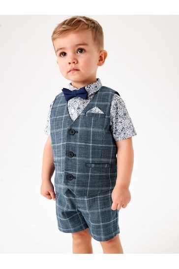 Check Fabric (3mths-9yrs) Waistcoat, Shirt & Short Set