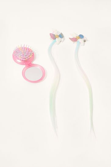 Monsoon Pink Swirly Unicorn Hairbrush Set