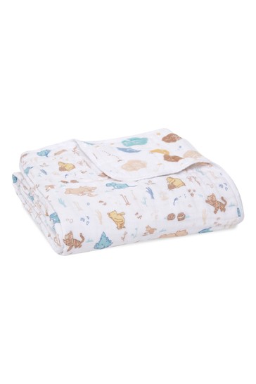 Aden + anais Baby Cotton Muslin Dream Disney بطانية بيضاء ويني إن ذا وودز