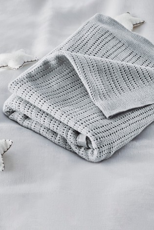 The White Company Grey Cellular Satin Blanket