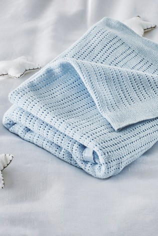 The White Company Blue Cellular Satin Blanket