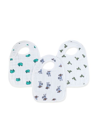 aden + anais White Snap Bibs 3 Pack Cotton Muslin Jungle Jam