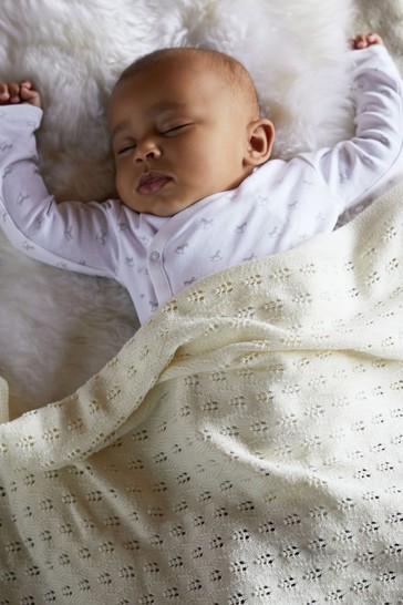 The Little Tailor Cream Pointelle Blanket