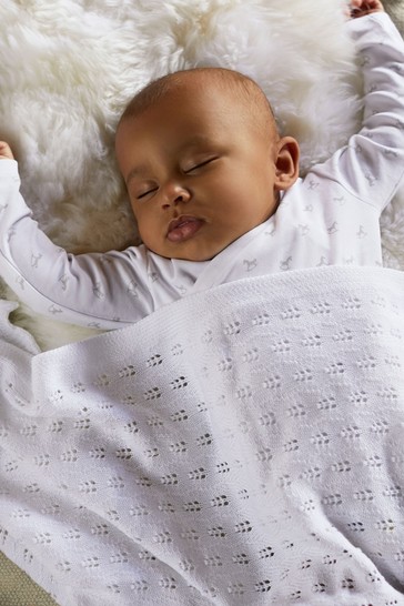 The Little Tailor White Pointelle Blanket