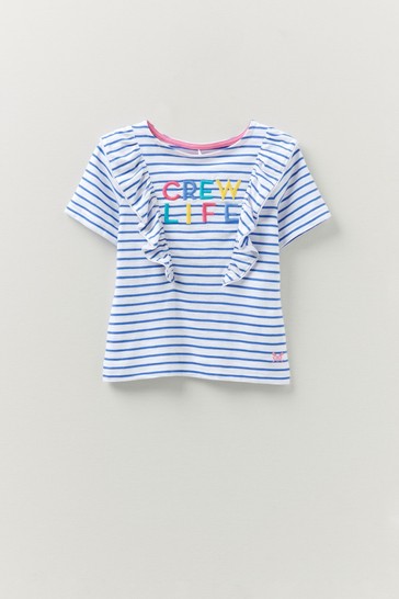 Crew Clothing Company Blue Short Sleeve Frill Crew Life Stripe T-Shirt