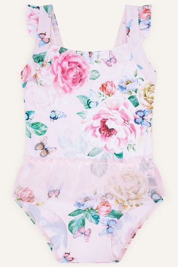 Monsoon Pink Baby Floral Print Mesh Skirt Swimsuit