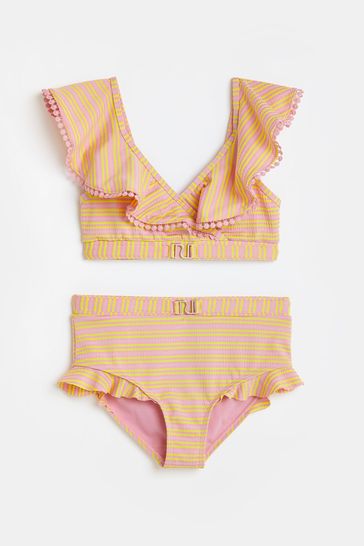 River Island Pink Light Og Textured Stripe Bikini