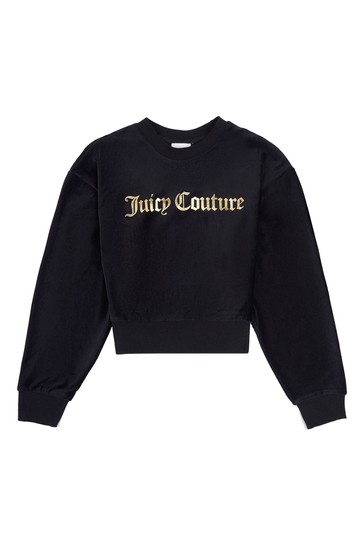 Juicy Couture Black Corduroy Velor Large Size Crew Sweat Top