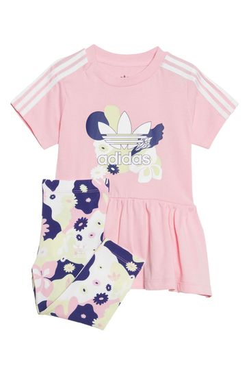 adidas Originals Infant Pink All Over Print Floral Top And Leggings Set