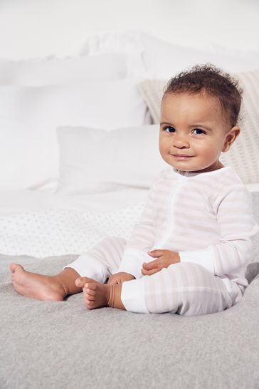 The White Company Pink Stripe Zip Sleepsuit