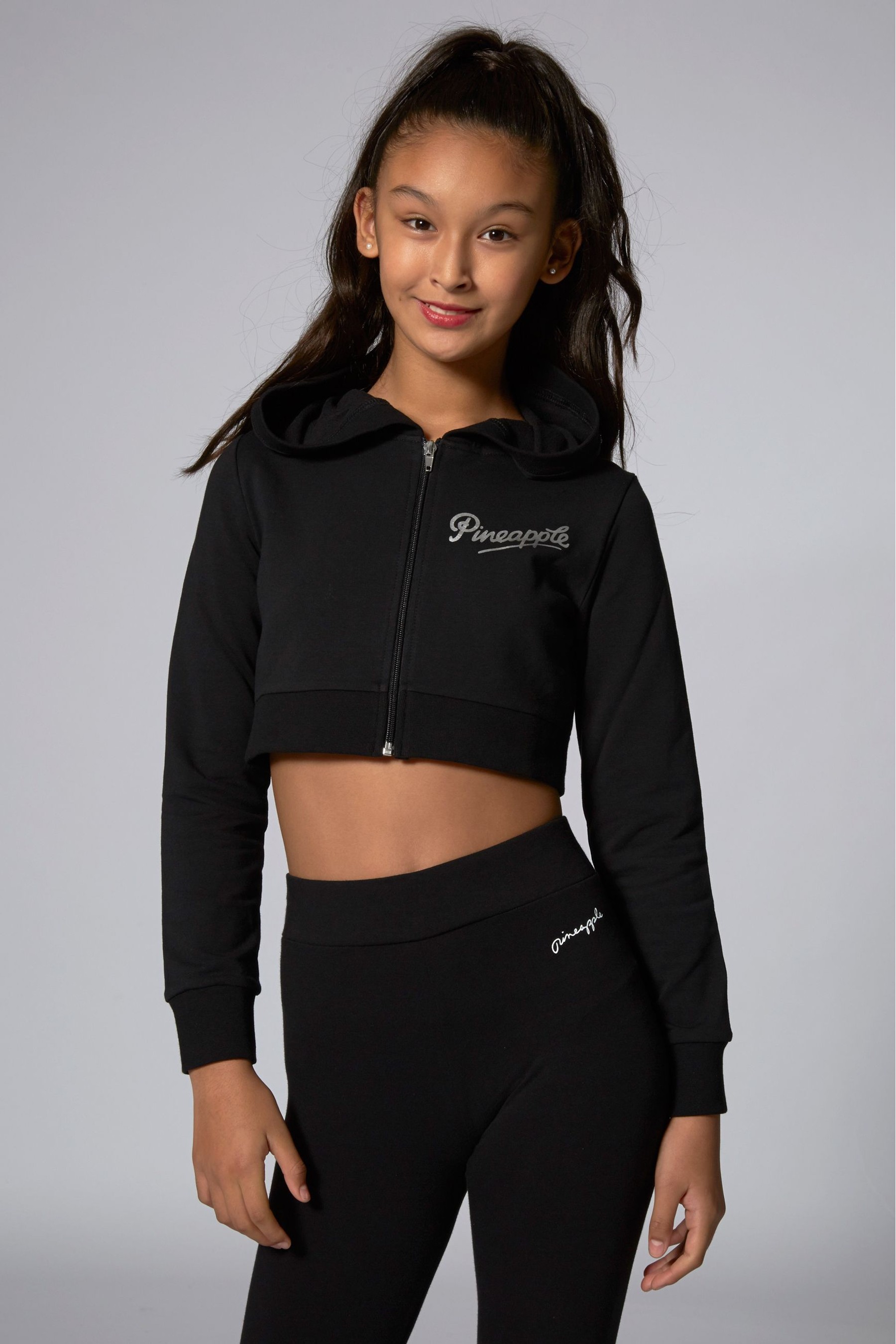 Pineapple Black Crop Diamanté Zip Hoodie