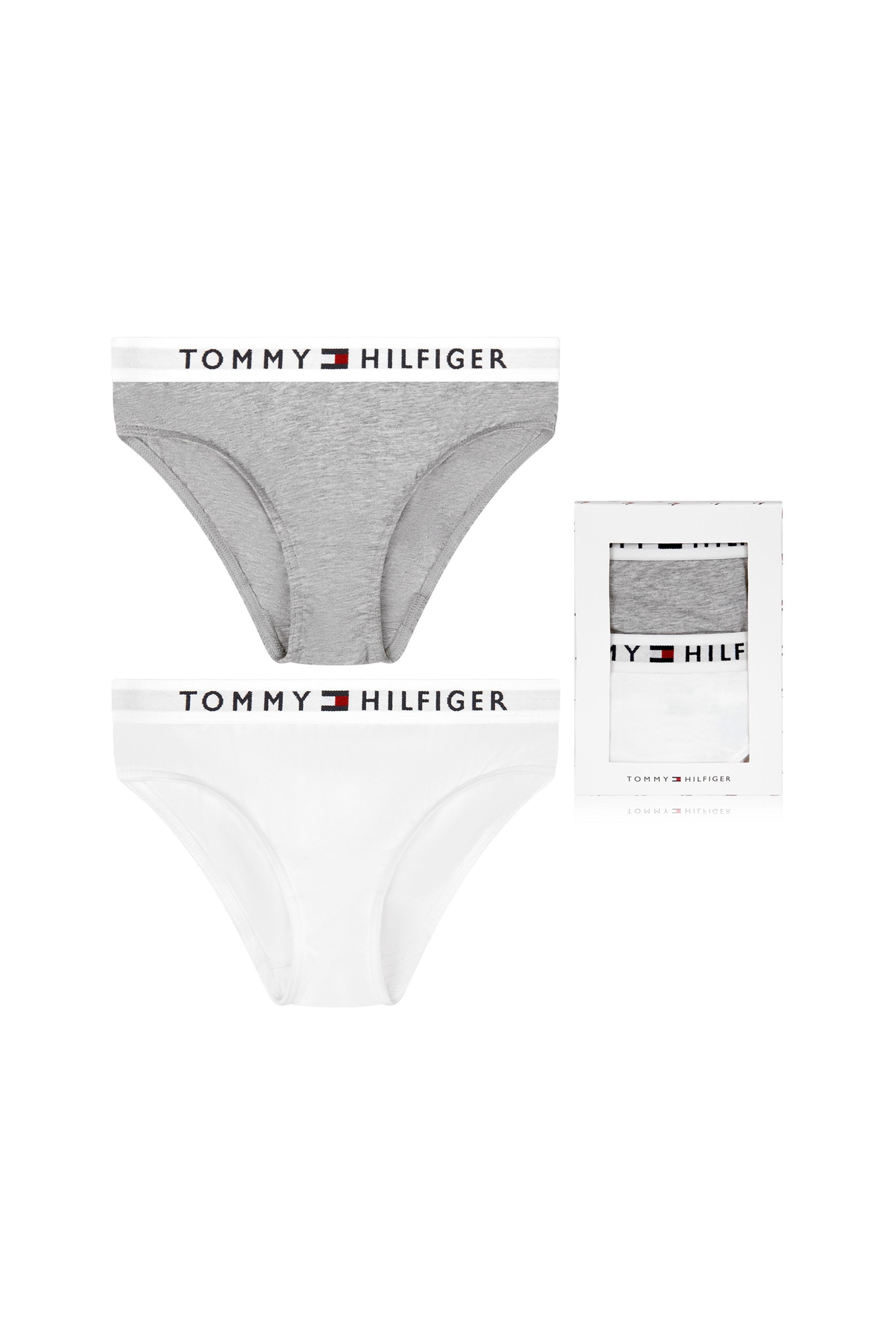 Girls Grey/White Cotton Bikini Knickers Two Pack