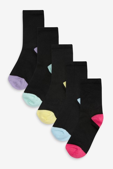 5 Pack Soft Handfeel Ankle Socks With Coloured Heel And Toe