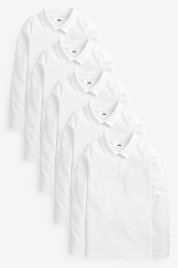 5 Pack Cotton Long Sleeve School Polo Shirts (3-16yrs) Slim Fit