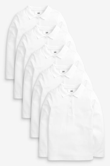 5 Pack Cotton Long Sleeve School Polo Shirts (3-16yrs) Standard