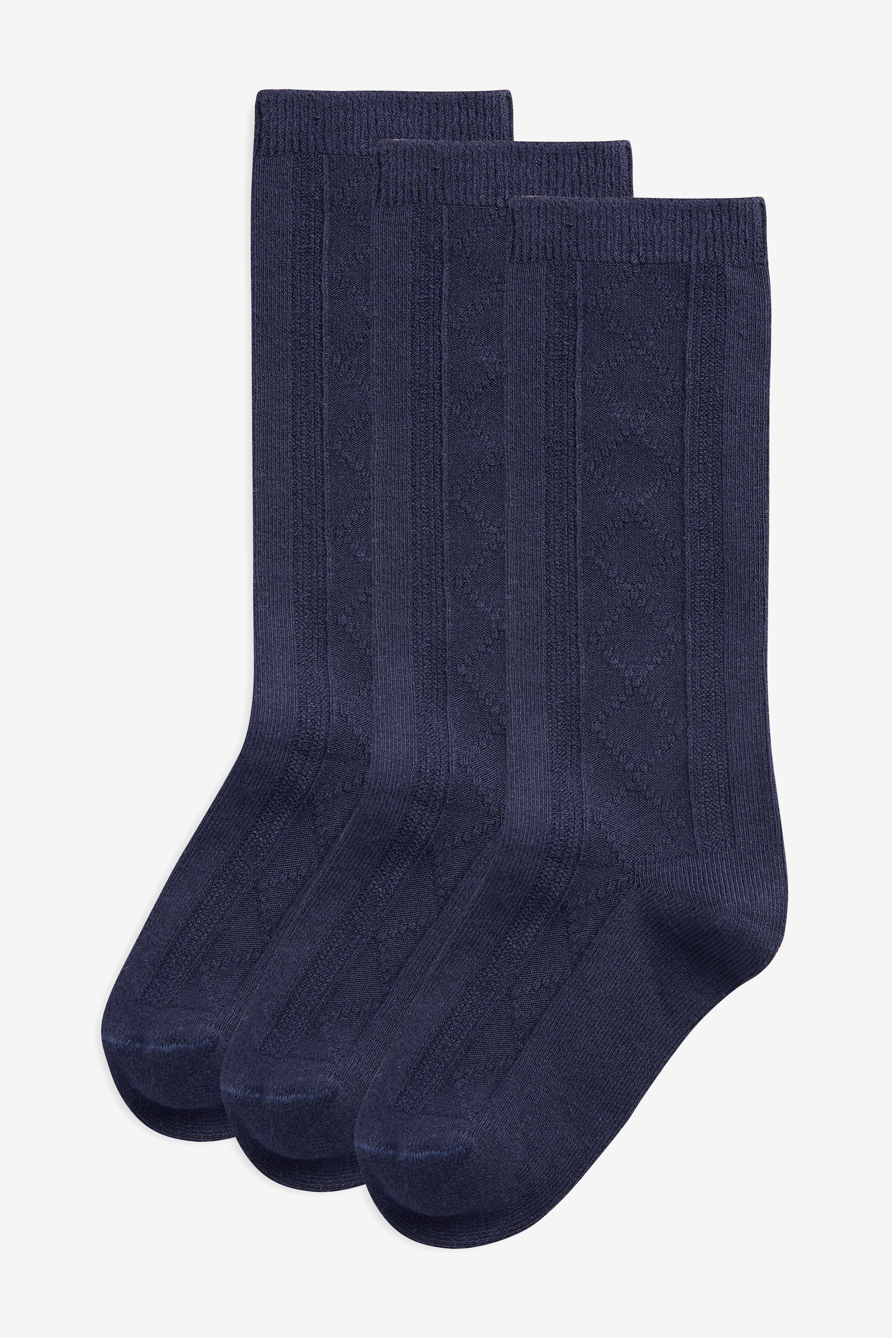 3 Pack Cotton Rich Pointelle Knee High School Socks